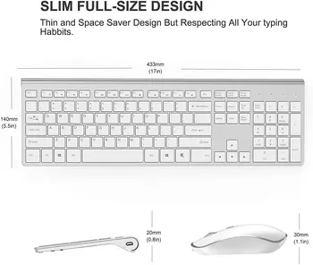 2.4 G Reîncărcabilă Tastatură Fără Fir Și Mouse-Ul。Ergonomic Full-Size Design。Rusă/Engleză/Germană/Franceză。Laptop/PC/ Windows，Argint
