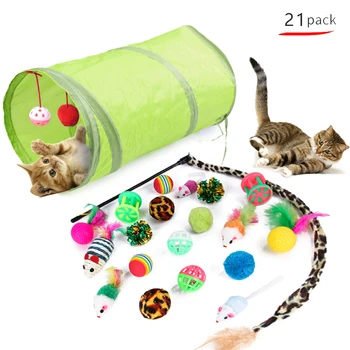 21Pcs/Set Soareci Forma Pisoi, Pisică Câine Joc Interactiv Consumabile Pet Kit Pliabil Tunel Pisică Jucărie Distractiv Canal de Pană Bile