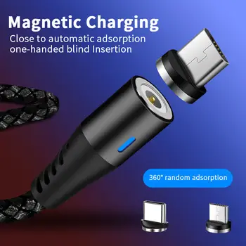 2M 2.1 Magnetic Cablu Micro USB de Tip C, Rapid de Încărcare Cablu Magnet Puternic Incarcator Cablu de Led-uri Pentru Samsung S9 S8 Xiaomi Mi9 8 Huawei