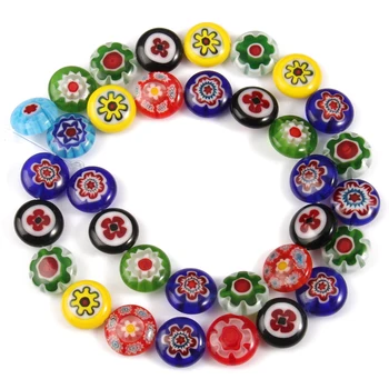 6 8 10 12 mm Culoare Mixt Plat Rotund Millefiori Modele de Flori de Sticlă Margele Vrac Pentru Bijuterii DIY Face Constatări Meserii Consumabile
