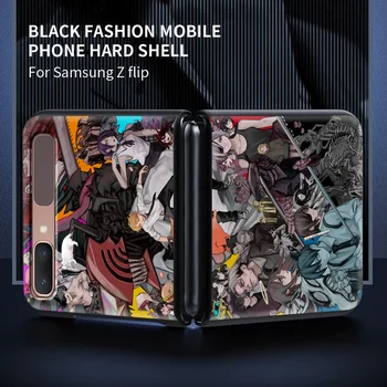 Anime Drujba Om Greu Caz de Telefon pentru Samsung Galaxy Z Flip 5G Shell, rezistenta la Socuri Negru Cubre Coque ZFlip 6.7 