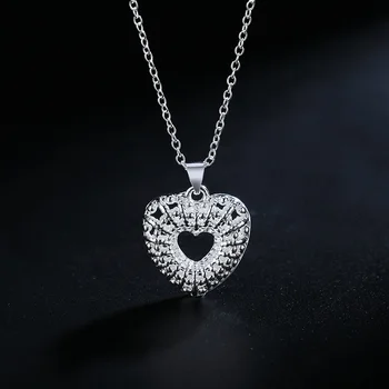 Argint 925 Colier de 18 inch cristal Gol Elegant Pandantiv inima Pentru Femei de înaltă calitate Moda Bijuterii Cadou de Crăciun