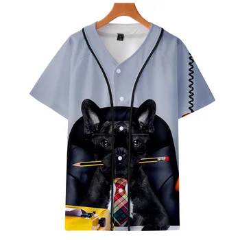 Buldog francez de Baseball T-shirt Barbati Femei Hip Hop Maneci Scurte de Imprimare 3D Baseball Jersey Tee Shirt Strada Purta Topuri de Vara