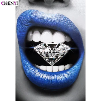 CHENYI Nou-veniți 5D Diamant Pictura Sexy Buze Pline Pătrat de Mozaic de Diamante Broderie Cusatura Cruce de Bijuterii Model de Autocolant de Perete