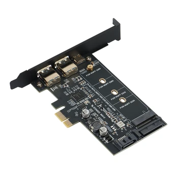 Dual USB3.0 1 Port de Tip C M. 2 PCIe Adaptor M2 SSD SATA B Cheie pentru PCI-E 3.0 Converter Card pentru unitati solid state 2280 2260 2242 2230