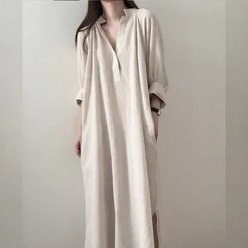 Femei rochie 2020 coreene noi Vrac Slăbire Sens de Design Lenjerie de pat din Bumbac Tricou Mid-Lungime peste Genunchi Rochie de Vara