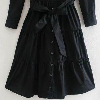 Femei Vara Tricouri Negre Rochie Maneca Jumătate Eșarfe Papion Îmbinat Casual Femei Elegante Rochii de Epocă Vestidos WW6900