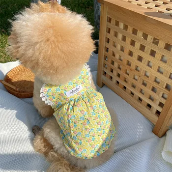 Florale Rochie De Câine De Companie Haine De Moda Respirabil Subțire De Bumbac Drăguț Câine Dress Teddy Bichon Primavara-Vara Fusta Florale