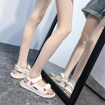 Harajuku sport femei PU piele sandale de vară cu fund plat student non-alunecare sălbatice pantofi 2020 Nouă Platformă de agrement pantofi de plaja