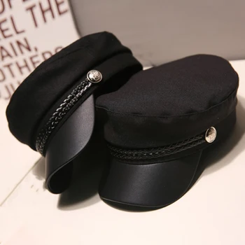 Moda Femei Barbati Militare Pălărie De Primavara Toamna Pălării De Marinar Negru Doamnelor Bereta Capace Plate De Top Căpitanul Capac De Călătorie Cadet Octogonal Pălărie