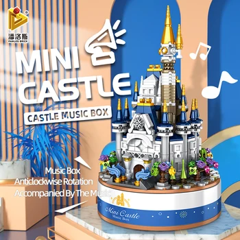 PANLOS 617PCS Oraș Clădire Mini Castel Music Box Building Block Model de Fată Prințesă DIY Jucărie pentru Copii Cadou Autocolant Mici de Cărămidă