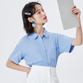 SEMIR Maneca Scurta Tricou Femei Vrac Nou Stil 2021 Primăvara Și Toamna Alb Scurt Doamnelor Bluza Retro din Hong Kong Stil Camasa