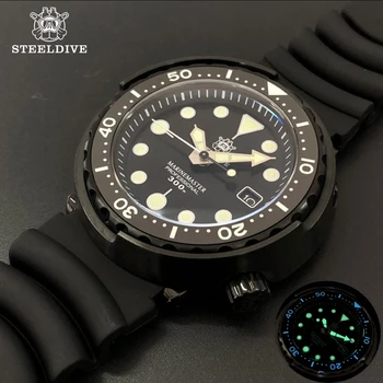 Steeldive PVD Negru Ton Dive Watch Super Luminos Ceas Automatic Omul Ceas Mecanic NH35 300M Diver Ceasuri de Cristal Safir