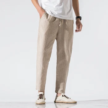 Stil chinezesc Lenjerie de pat din Bumbac Trunchiate Pantaloni pentru Bărbați Îmbrăcăminte de Vară Subțire Plus Dimensiune Pantaloni cu Dungi Loose 5xl Retro Pantaloni Casual