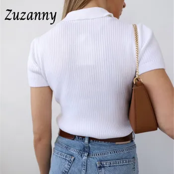 Zuzanny Guler Tricotate Tricouri Verzi Topuri Femeile 2021 Maneca Scurta De Vara Casual De Bază Femeie Skinny T Shirt Alb